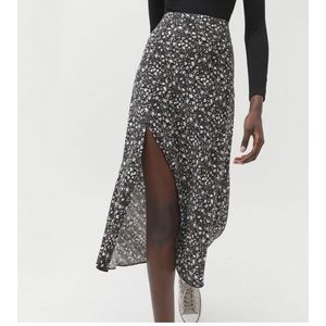 Floral Front Slit Midi Skirt